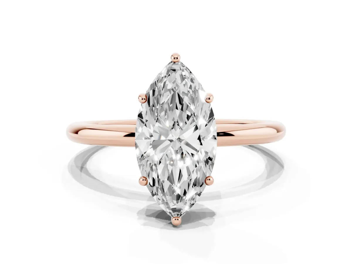 Marquise Cut Solitaire Diamond Ring with a Classic Band and Four-Prong Setting Rose gold