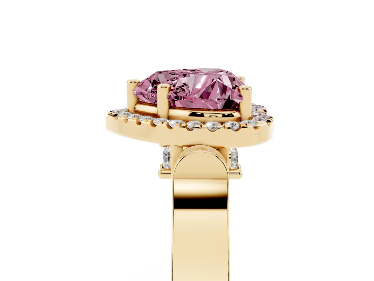 Fancy Pink Heart Cut Halo Pave Split Shank Prong Setting Ring Yellow gold