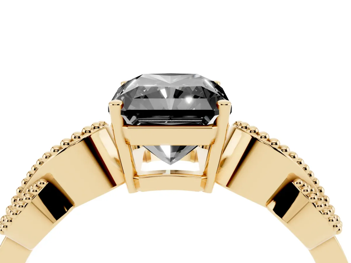 Fancy Black Princess Cut Solitaire Milgrain Leaf Band with Prong Setting Yellow gold