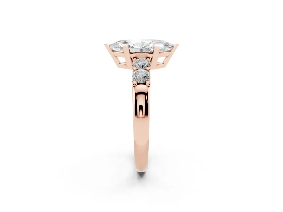 Marquise Cut Brilliant Cut Diamond Five-Stone Prong Set Engagement Ring with Channel Band Rose gold