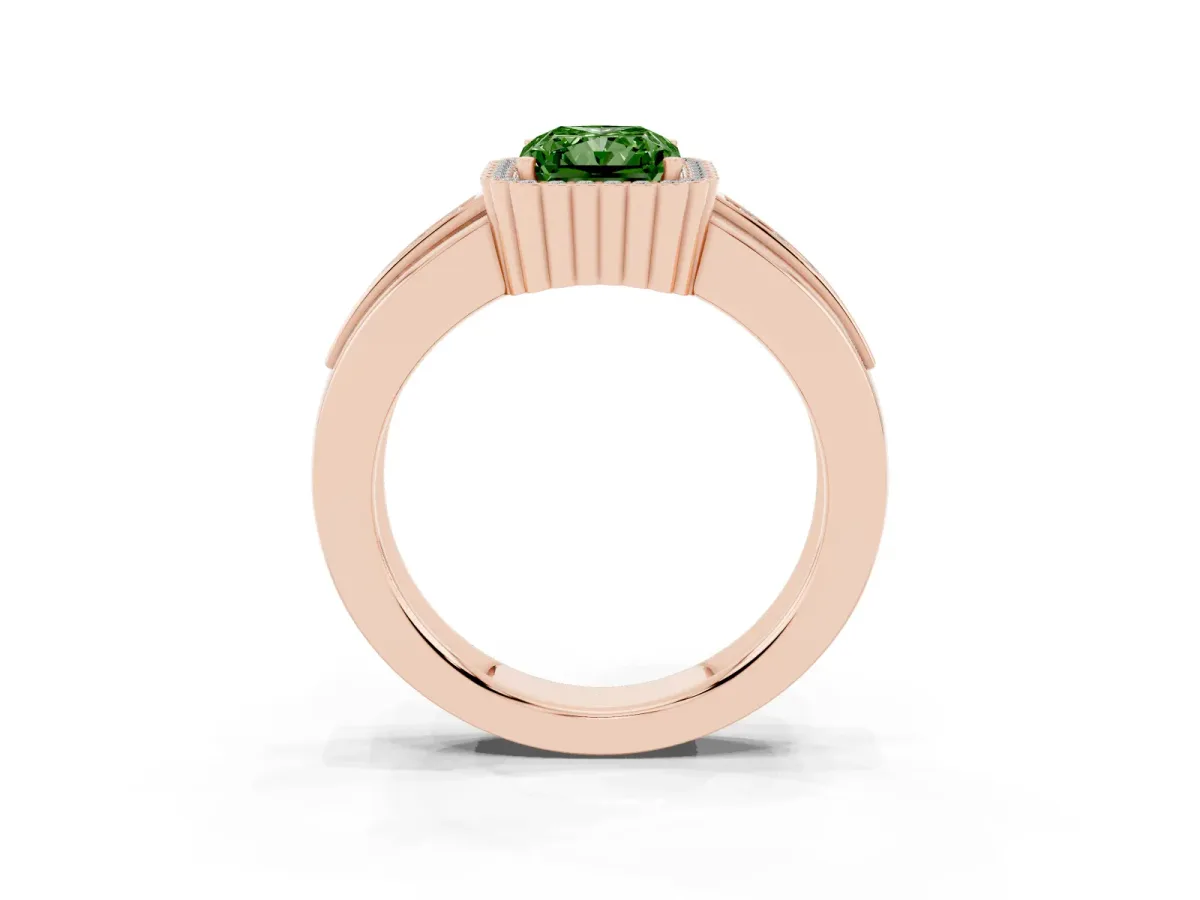Fancy Green Radiant Cut Cut Halo Pave Band Four-Prong Ring Rose gold
