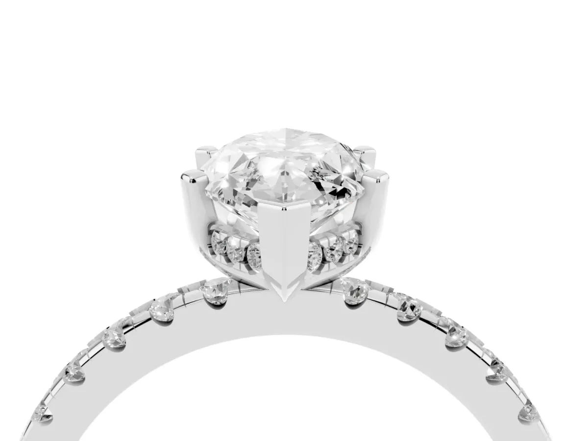 Marquise Cut Diamond Solitaire Ring with Round Pavé Band and Four-Prong Setting Silver