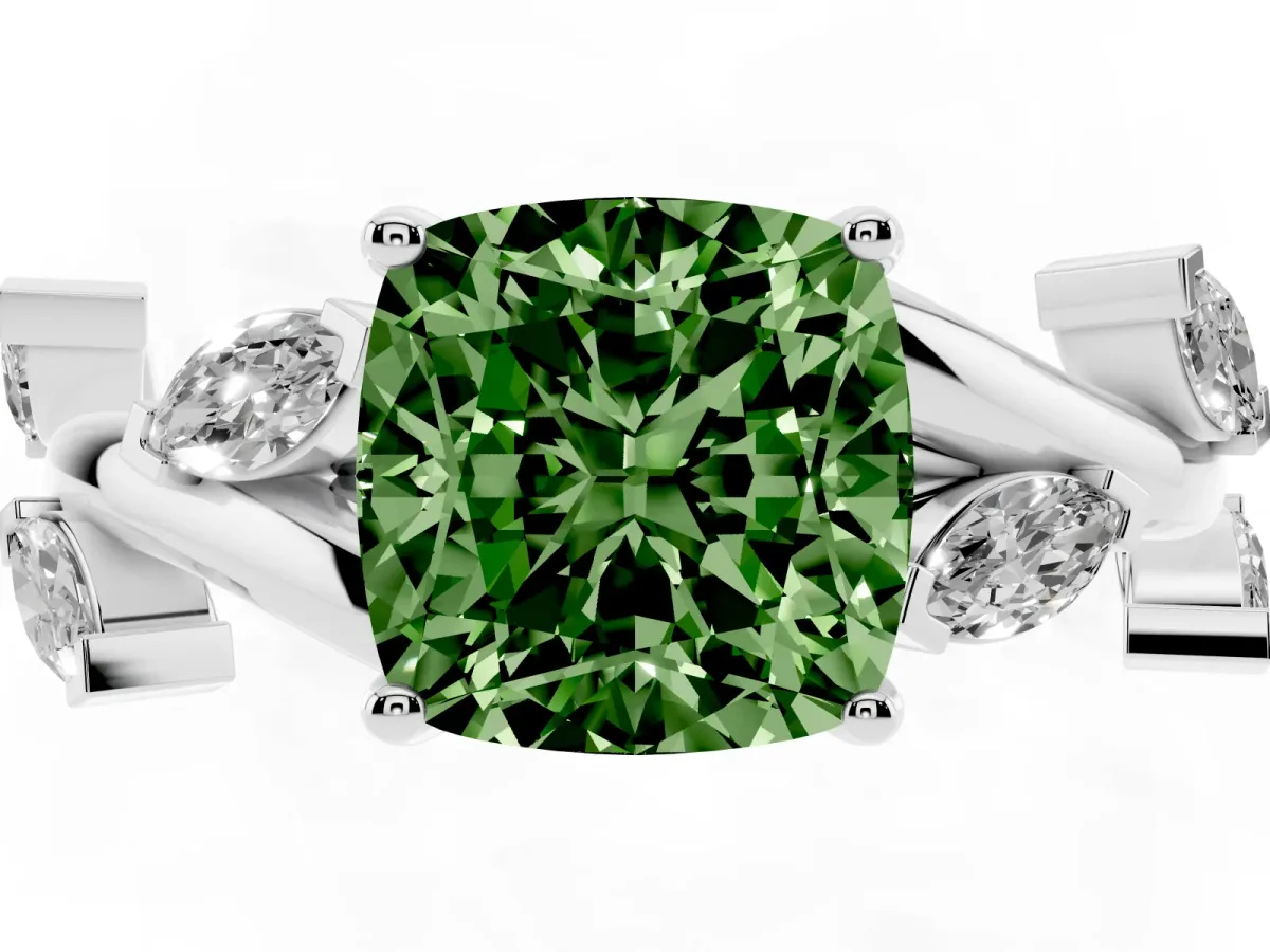 Fancy Green Cushion Cut Solitaire Twisted Band Marquise Accent Prong Setting Ring Silver