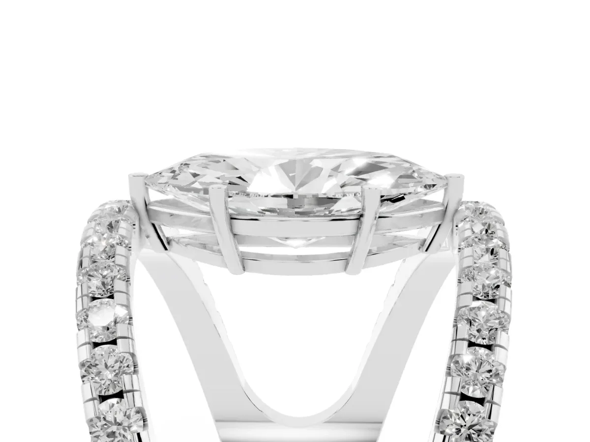 Marquise Cut Solitaire Split Shank Pave Diamond Ring Silver