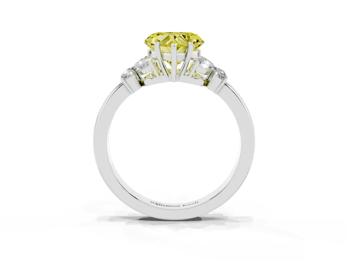 Fancy Yellow Heart Cut Cut Solitaire Floral Diamond Ring with Four-Prong Setting Silver