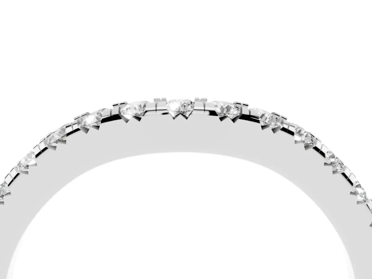 Round Diamond Curved Pavé Wedding Band with Shared Prong Setting Silver