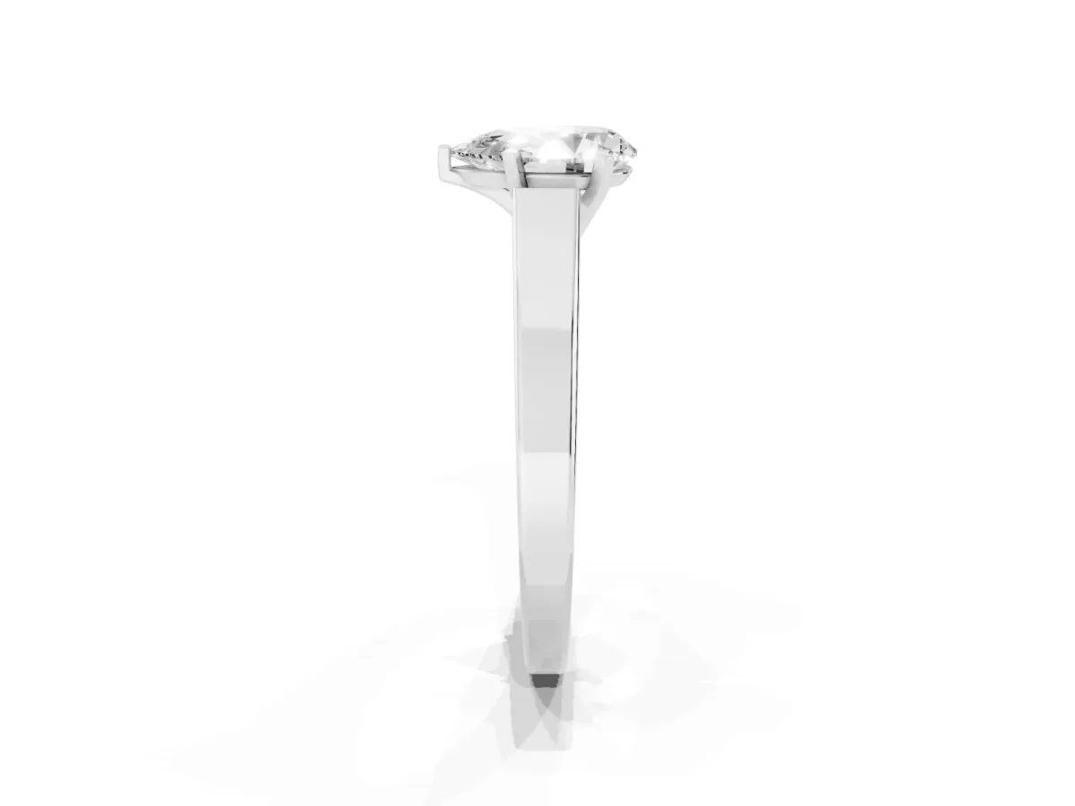 Pear Cut Solitaire Engagement Ring with Four-Prong Setting and Tapered Band Silver