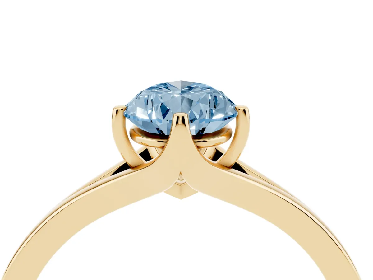 Fancy Blue Pear Cut Solitaire Diamond Ring with Six-Prong Setting and Tapered Band Yellow gold