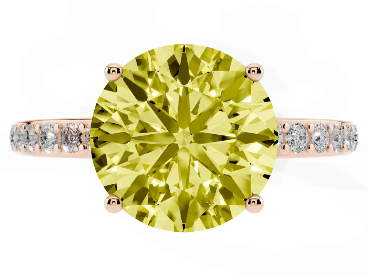Fancy Yellow Round Cut Cut Diamond Pavé Band Ring with Four-Prong Setting Rose gold