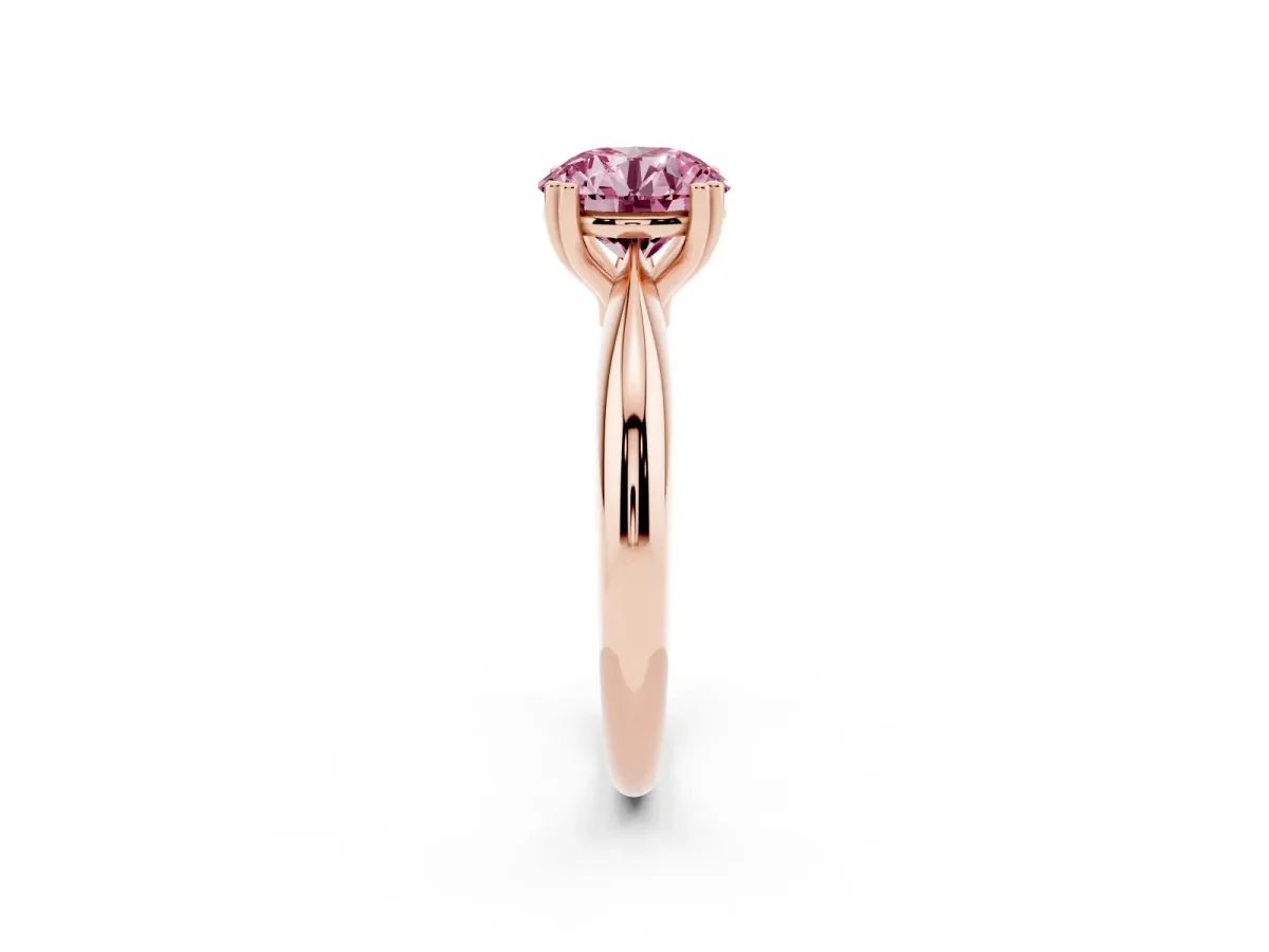 Fancy Pink Round Cut Cut Solitaire Engagement Ring with Tapered Band and Four-Prong Setting Rose gold