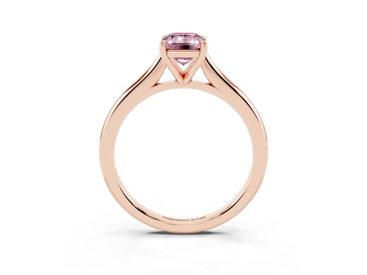 Fancy Pink Emerald Cut Cut Solitaire Ring with Cathedral Band and Four-Prong Setting Rose gold
