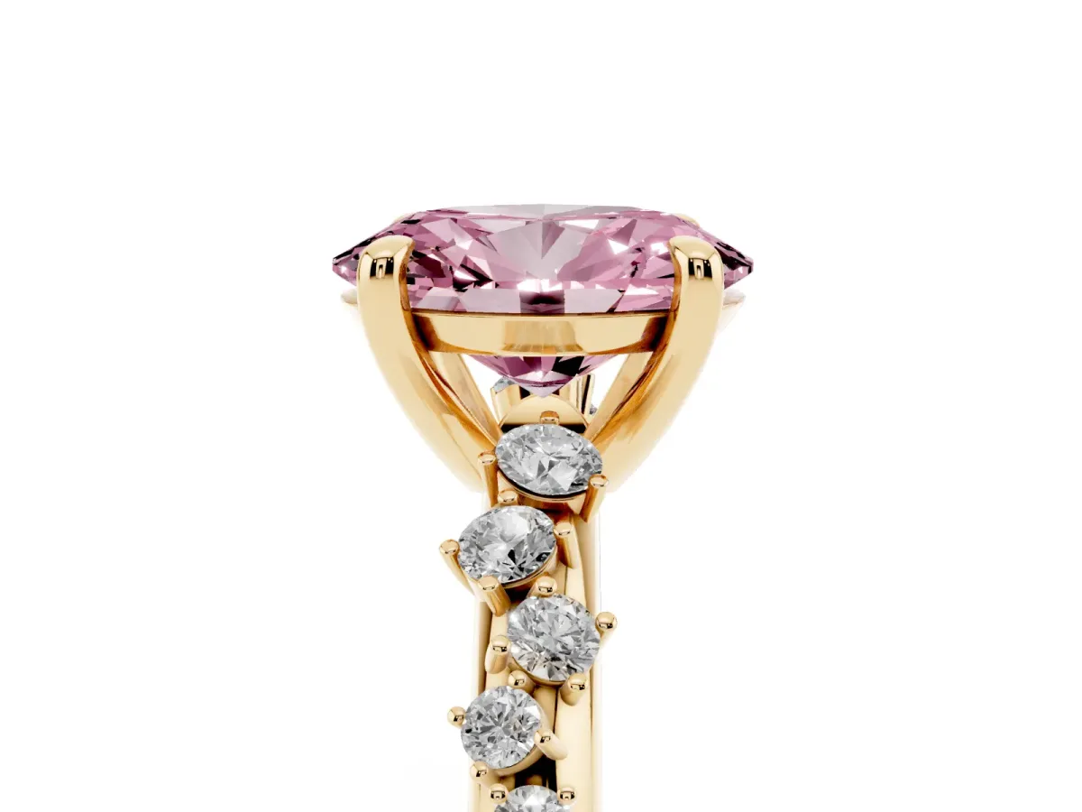 Fancy Pink Oval Cut Cut Diamond Vine Band with Four-Prong Setting Yellow gold