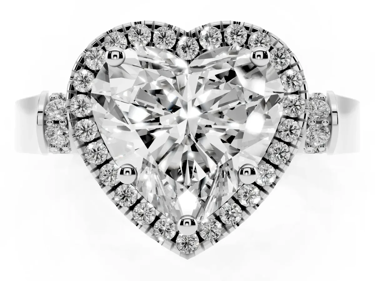 Heart Cut Halo Round Diamond Twist Band with Four-Prong Setting Platinum
