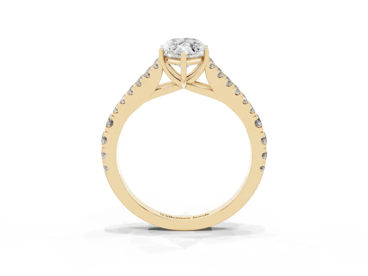 Marquise Cut Diamond Split Shank Engagement Ring with Round Pavé and Prong Setting Yellow gold
