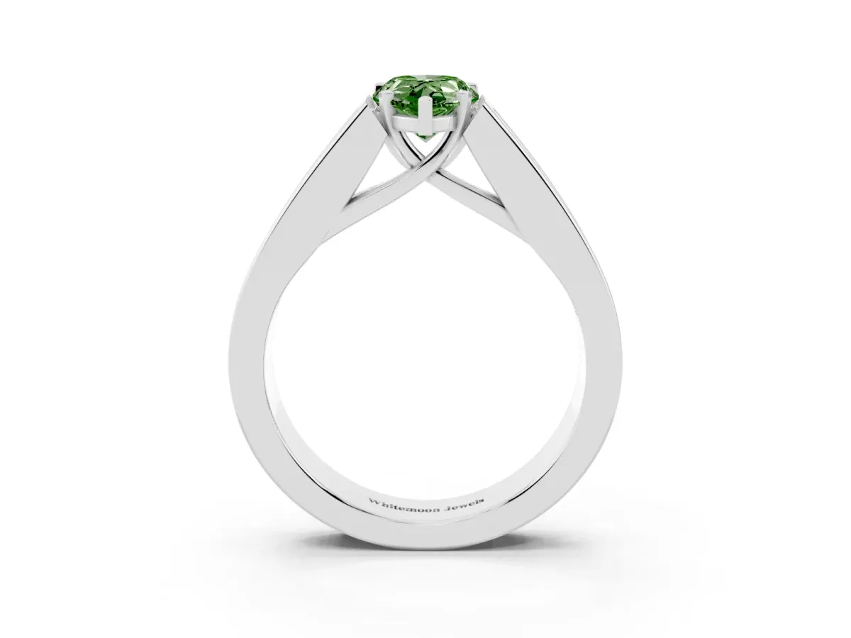 Fancy Green Pear Cut Cut Channel Set Solitaire Ring with Four-Prong Setting Silver