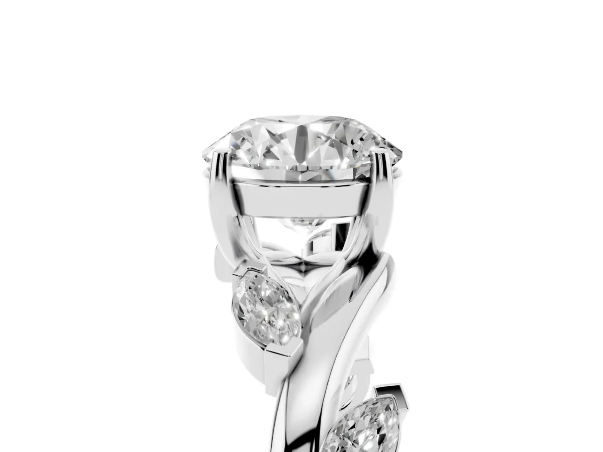 Round Cut Solitaire Twisted Band Marquise Accent Prong Setting Ring Silver