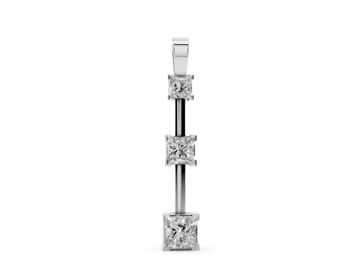 Three-Stone Princess Cut Prong Set Pendant Silver