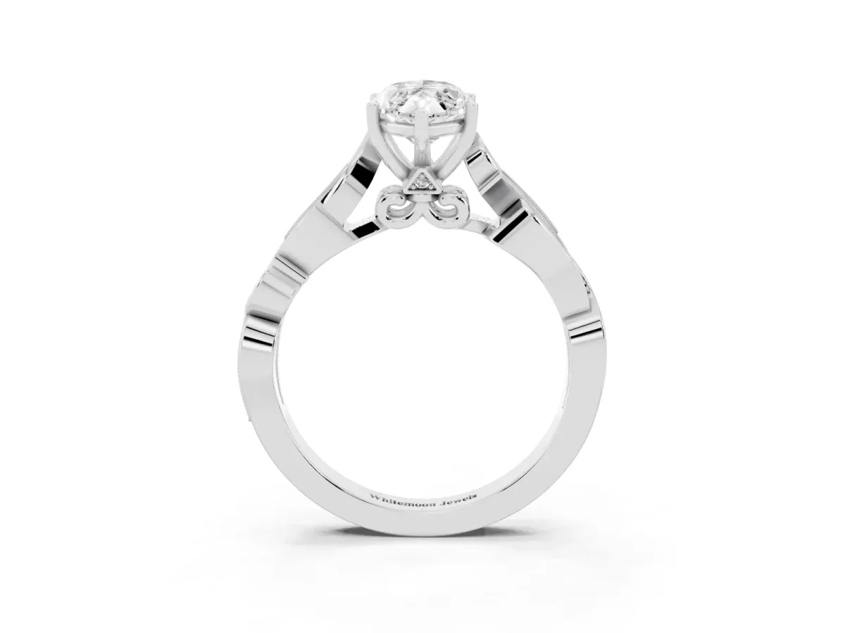 Marquise Cut Solitaire Vine Band with Milgrain Prong Setting Platinum