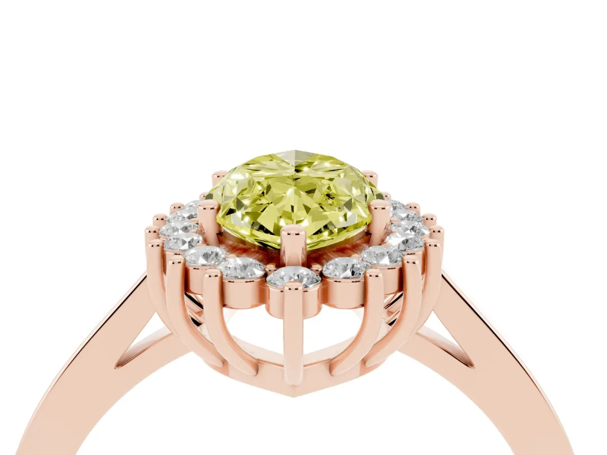 Fancy Yellow Marquise Cut Cut Diamond Halo Ring with Round Brilliant Halo and Solitaire Band Rose gold