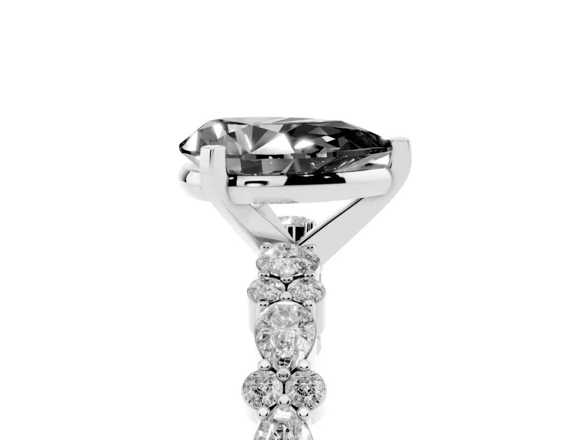 Fancy Black Pear Cut Diamond Side Stone Solitaire Ring with Round and Four-Prong Setting Platinum