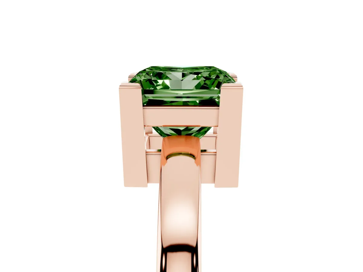 Fancy Green Princess Cut Cut Solitaire Ring with Four-Prong Setting and Classic Band Rose gold