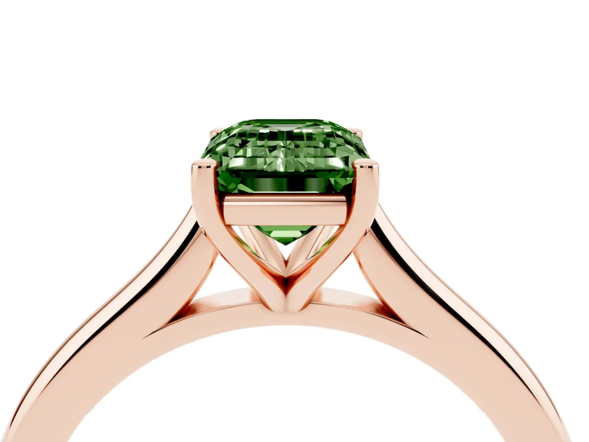 Fancy Green Emerald Cut Cut Solitaire Ring with Cathedral Band and Four-Prong Setting Rose gold