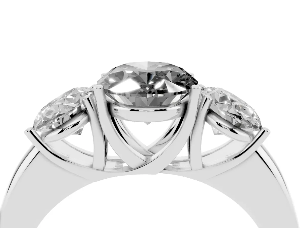 Fancy Black Oval Cut Diamond Three-Stone Ring with Four-Prong Setting and Classic Band Silver