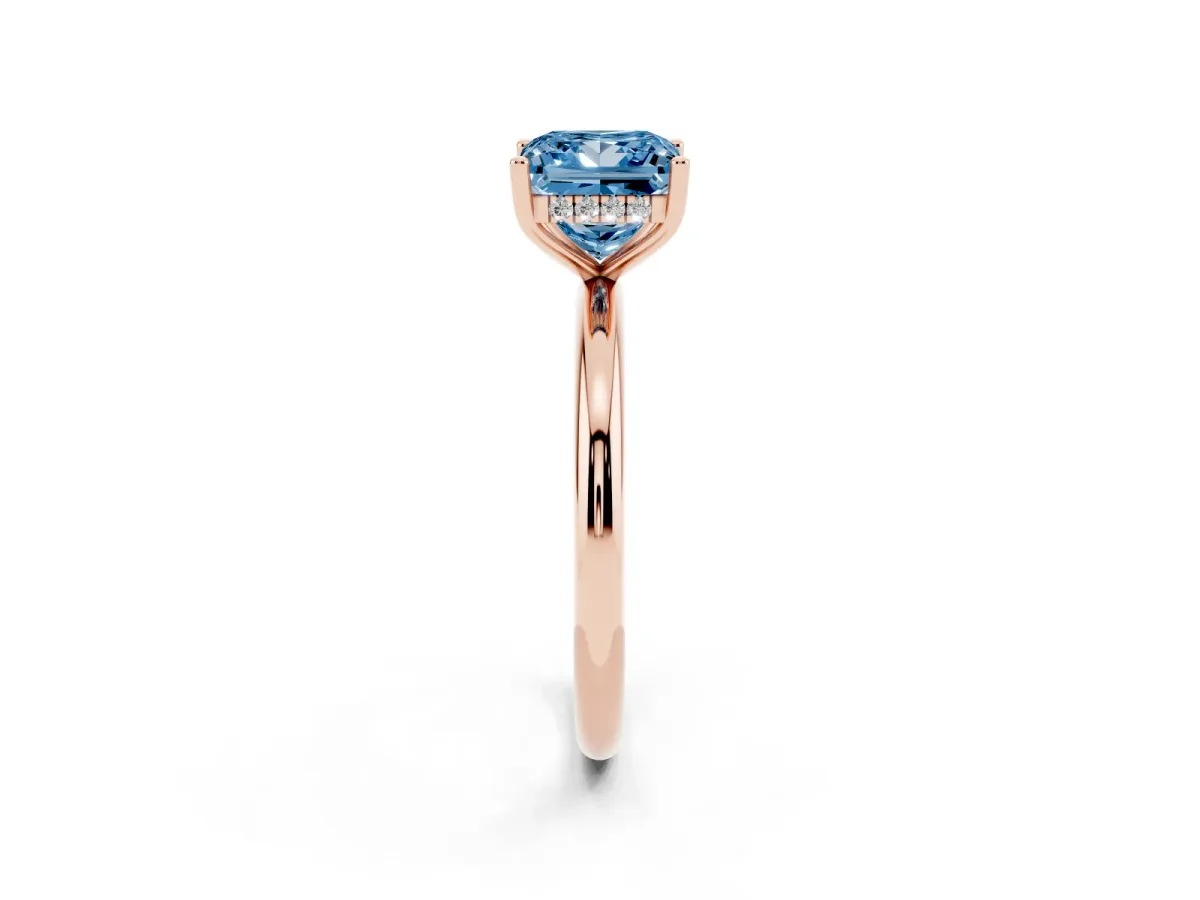 Fancy Blue Princess Cut Cut Solitaire Engagement Ring with Four-Prong Setting and Classic Band Rose gold
