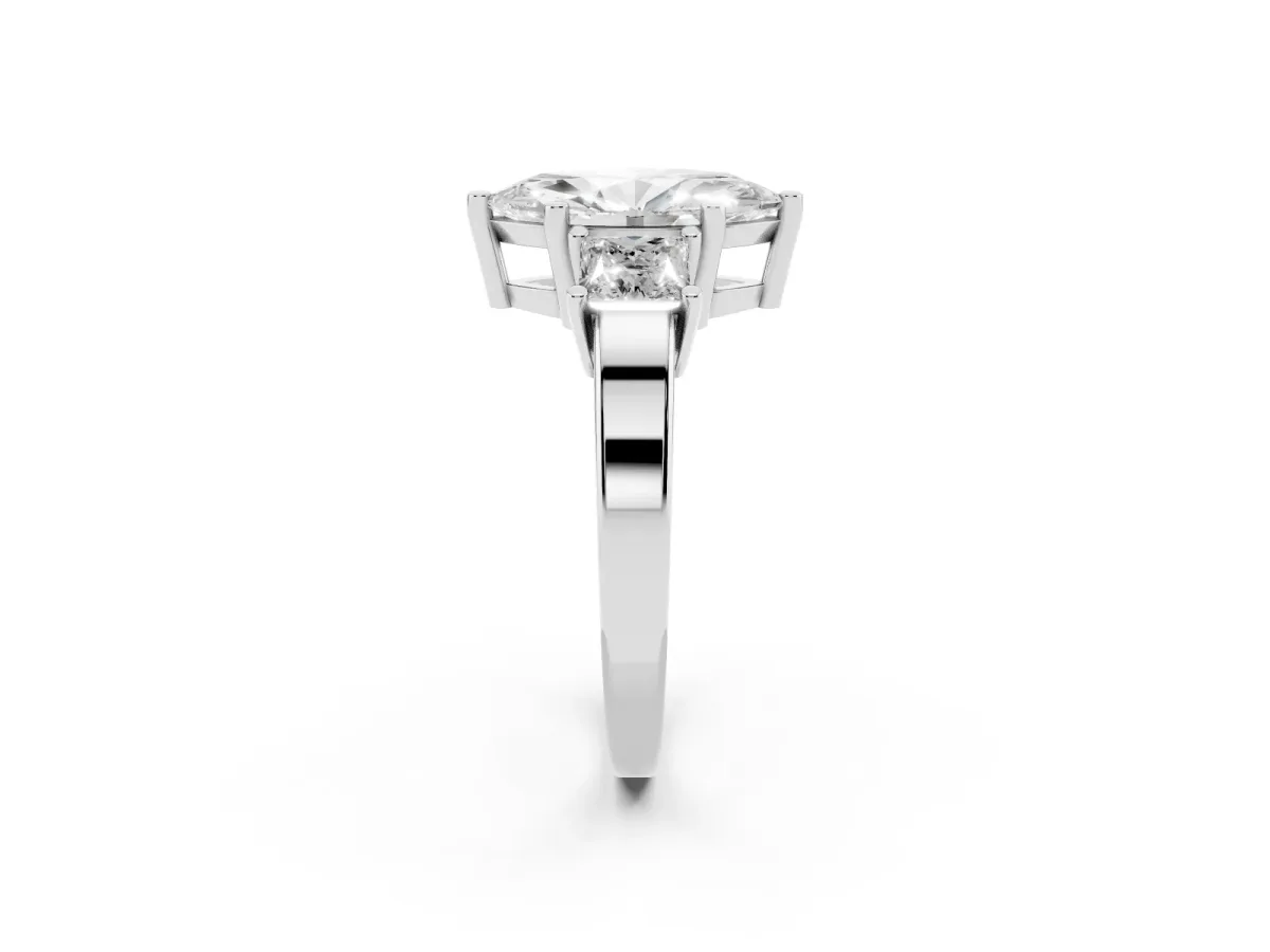 Three-Stone Marquise Cut Cut Solitaire Ring with Prong Setting Silver