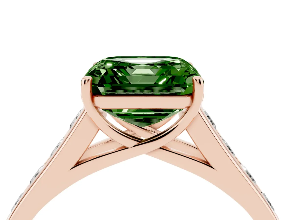 Fancy Green Asscher Cut Brilliant Channel-Set Solitaire Ring with Four-Prong Setting Rose gold