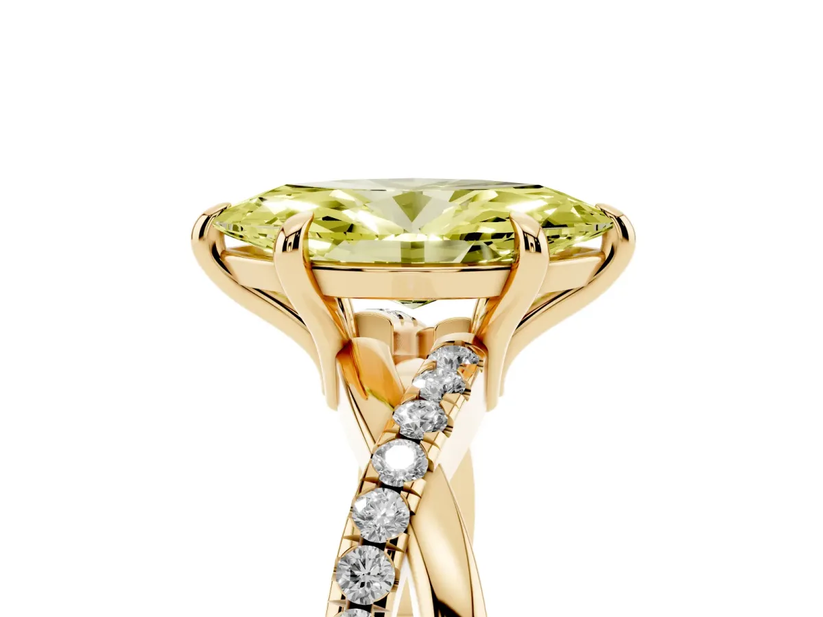Fancy Yellow Marquise Cut Cut Diamond Twist Band Solitaire with Prong Setting Yellow gold