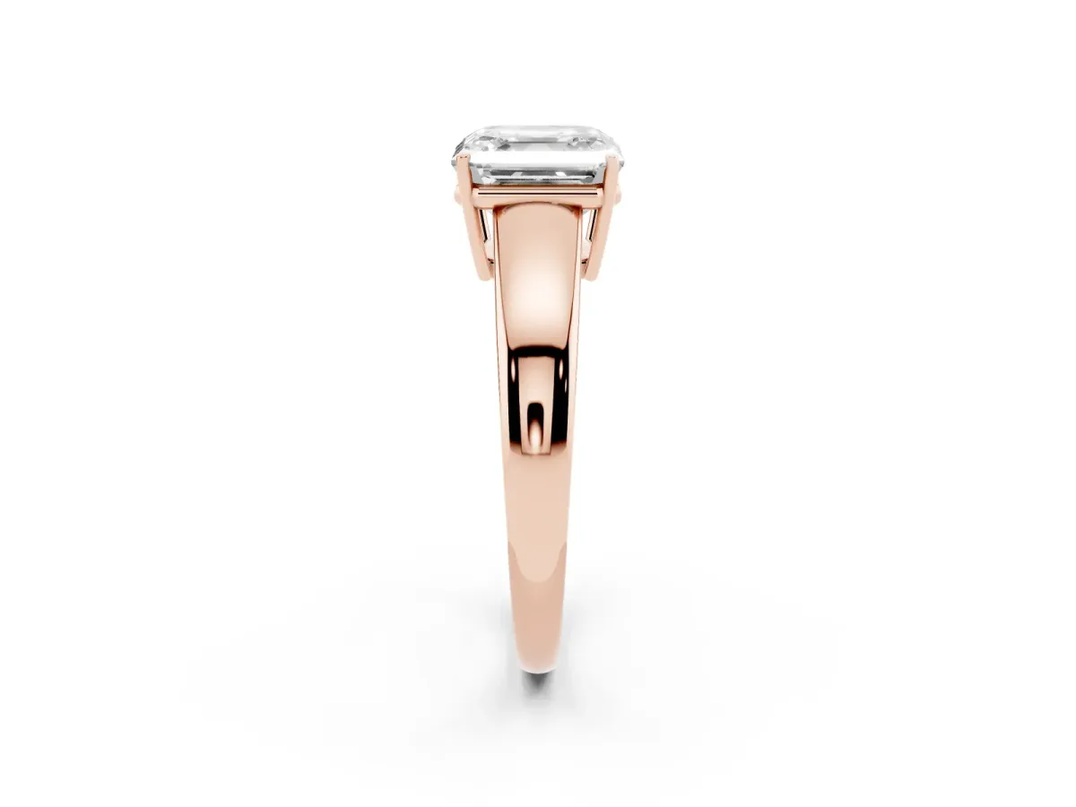 Asscher Cut Solitaire Diamond Ring with Tapered Band and Four-Prong Setting Rose gold