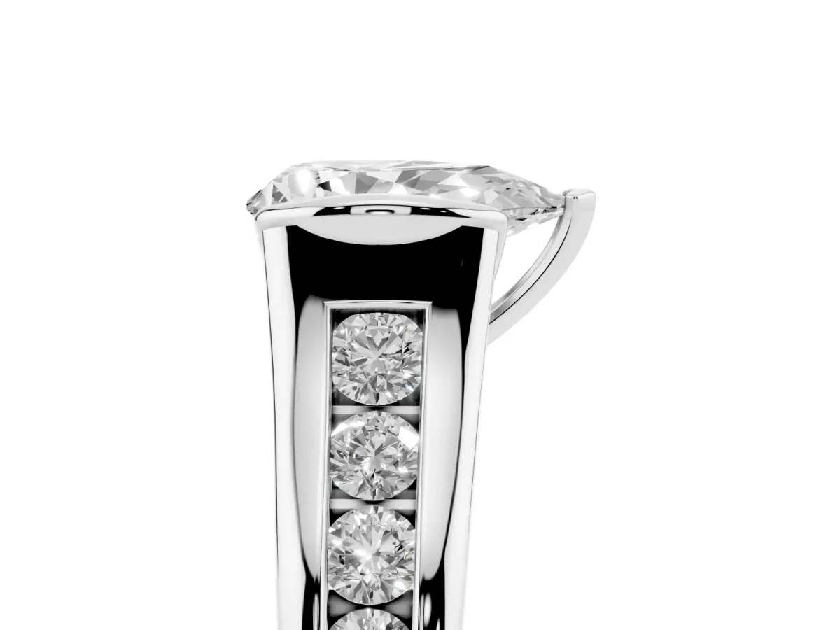 Pear Cut Solitaire Bezel-Set Diamond Ring with Channel-Set Band Silver