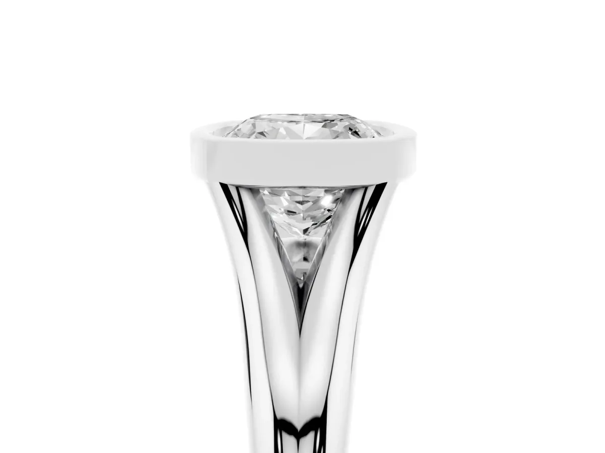 Bezel Set Cushion Cut Solitaire Diamond Ring with Smooth Band Silver