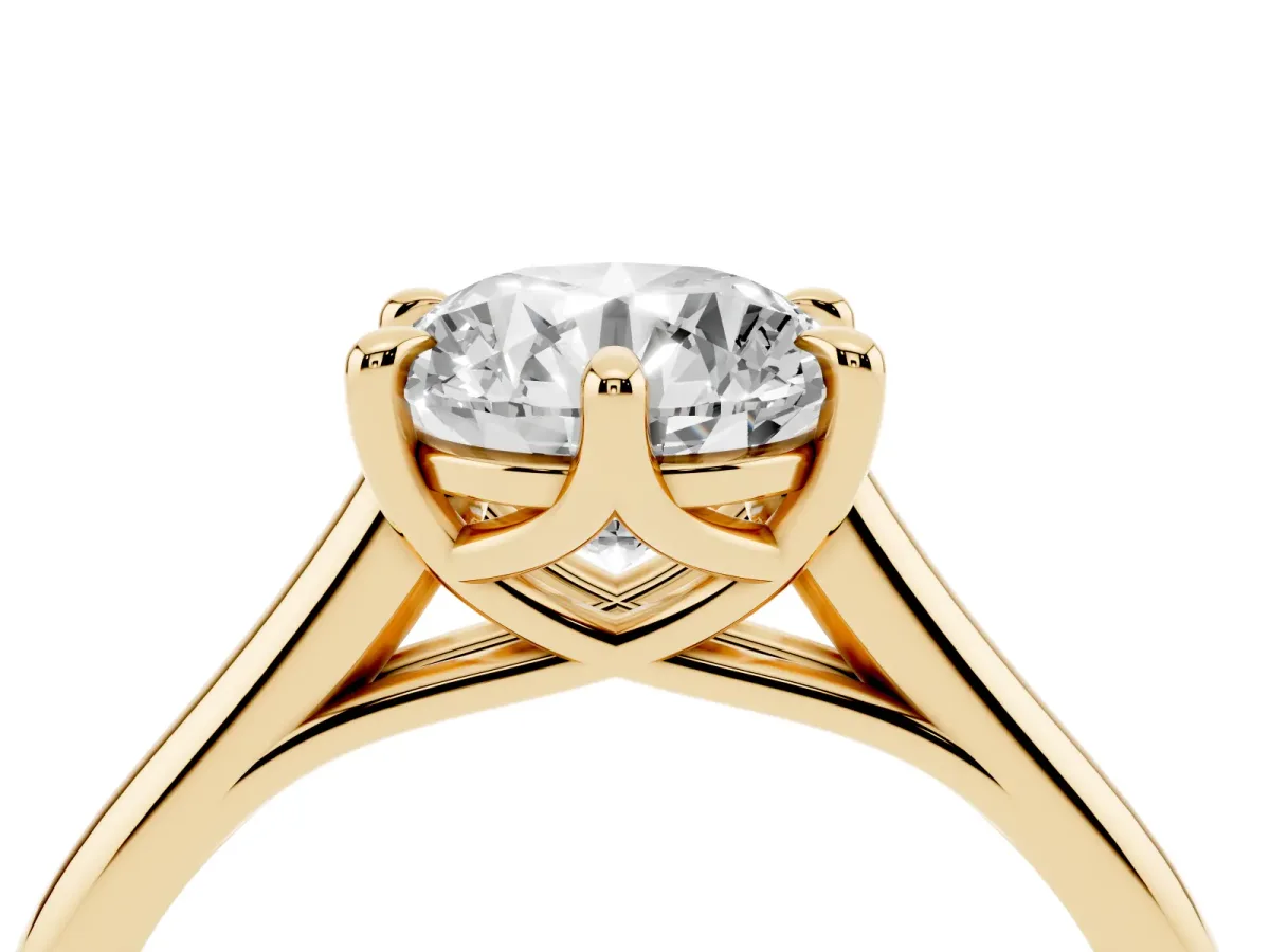 Round Cut Solitaire Engagement Ring with Six-Prong Setting and Classic Band Yellow gold