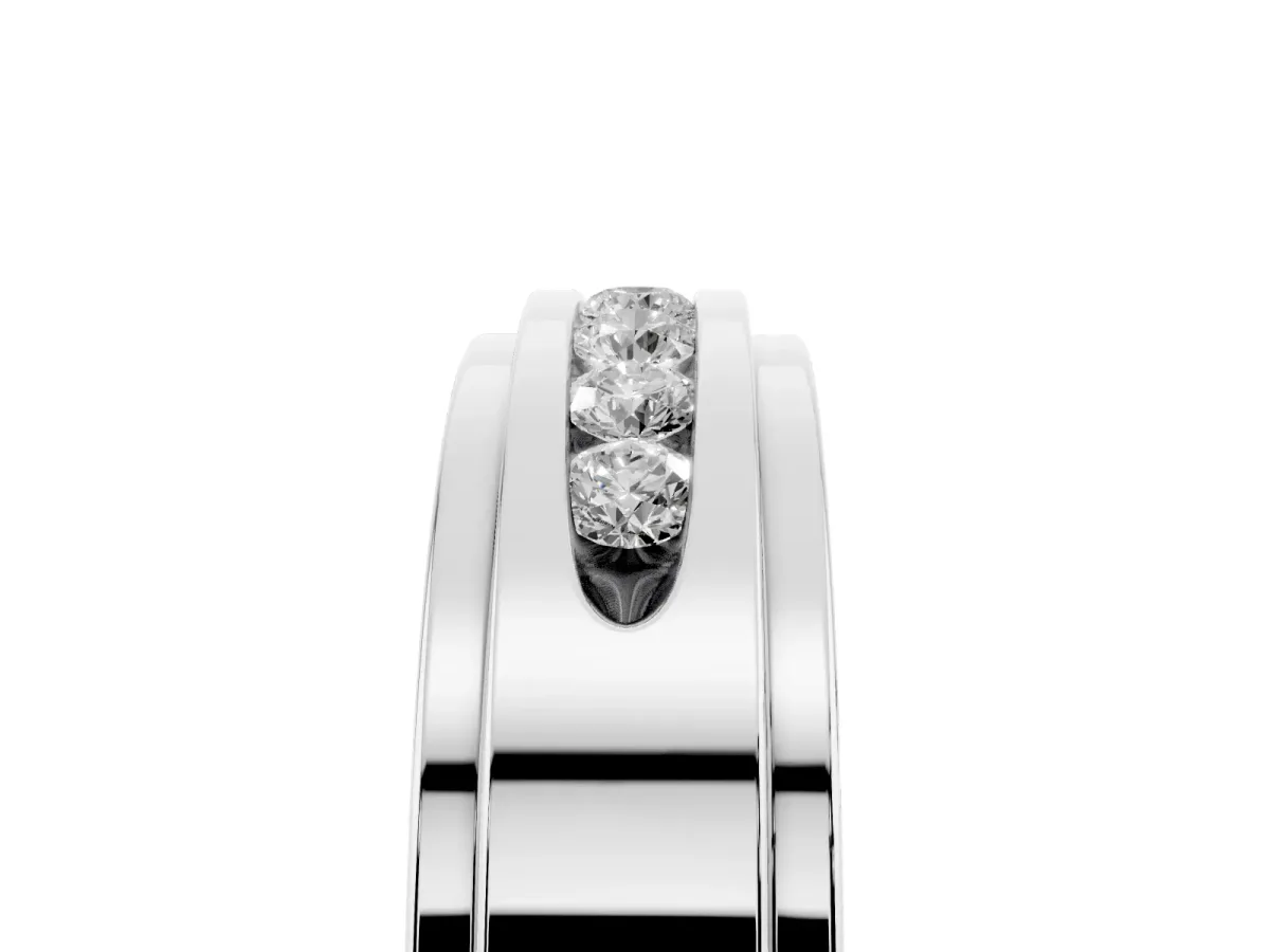 Round Diamond Seven-Stone Channel Set Mens Band Silver