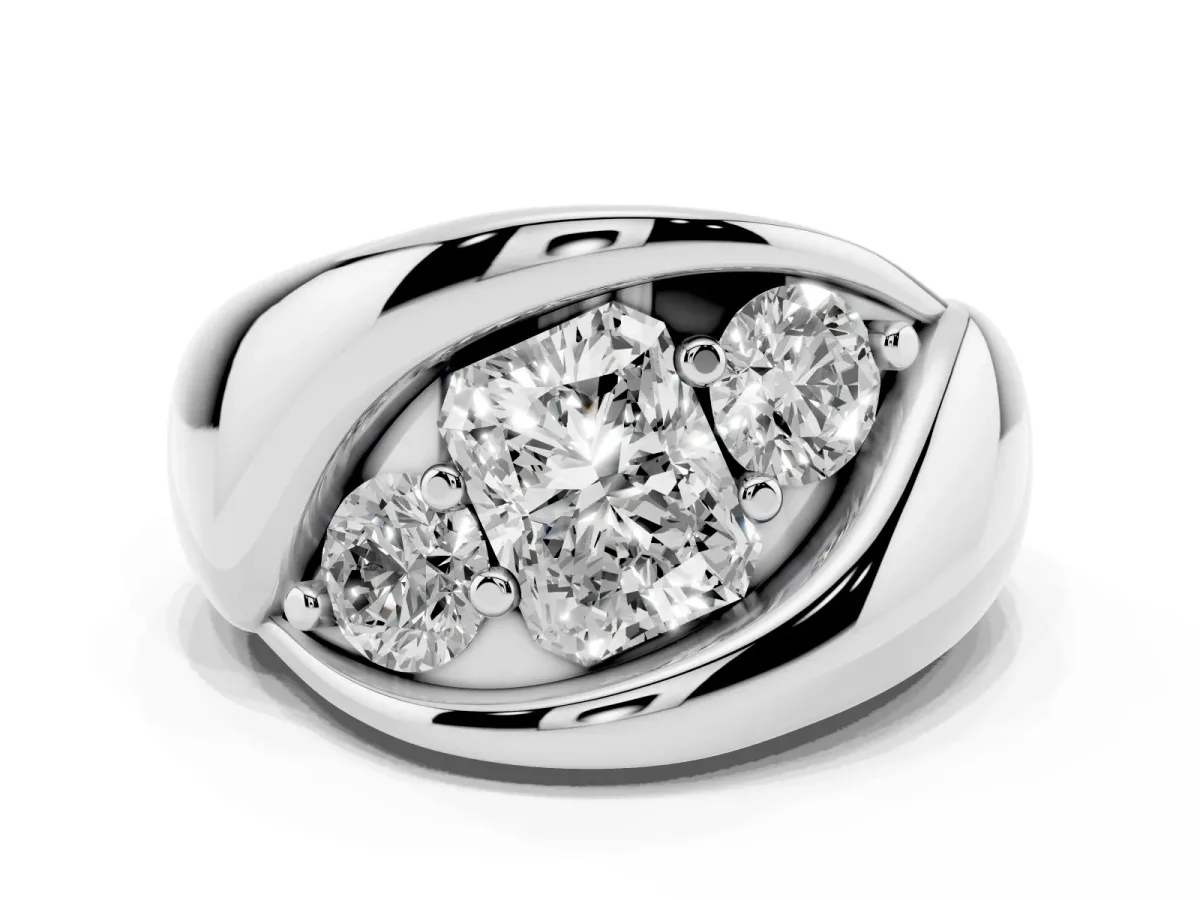 Channel Set Radiant Cut Diamond Crossover Band White gold