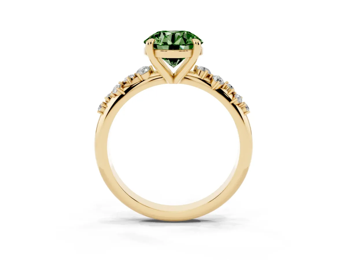 Fancy Green Round Cut Cut Diamond Vine Band with Four-Prong Setting Yellow gold