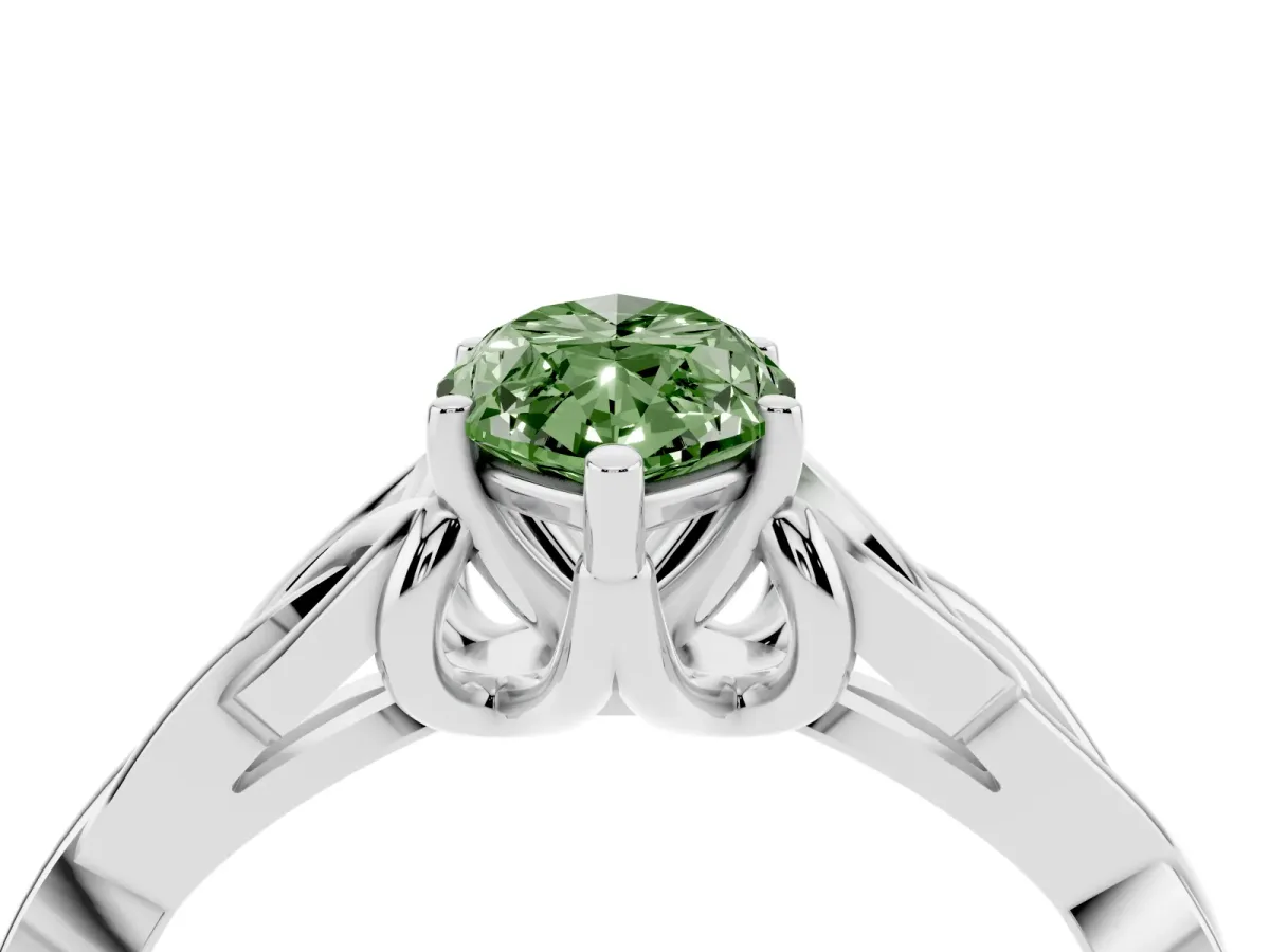 Fancy Green Marquise Cut Diamond Solitaire Engagement Ring with Celtic Knot Band and Four-Prong Setting Platinum