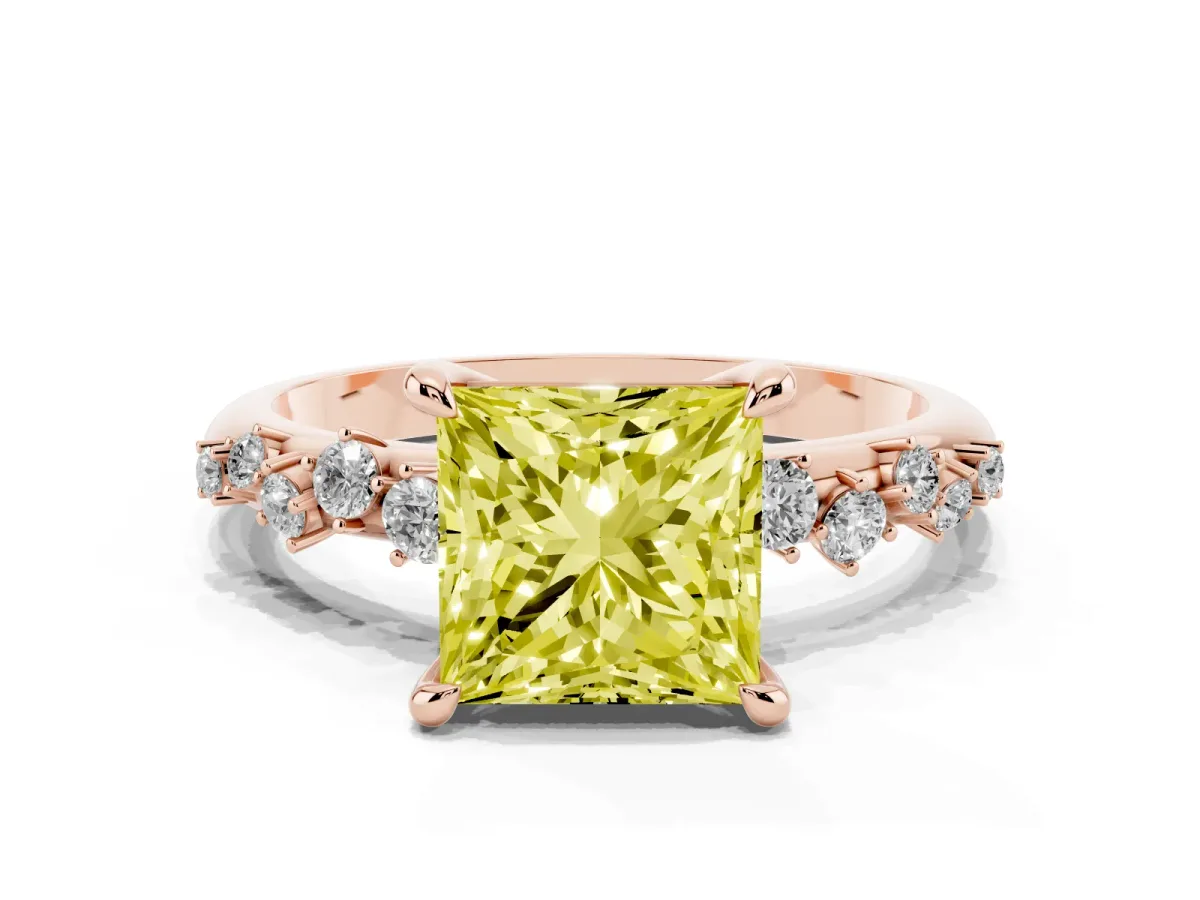 Fancy Yellow Princess Cut Cut Diamond Vine Band with Four-Prong Setting Rose gold