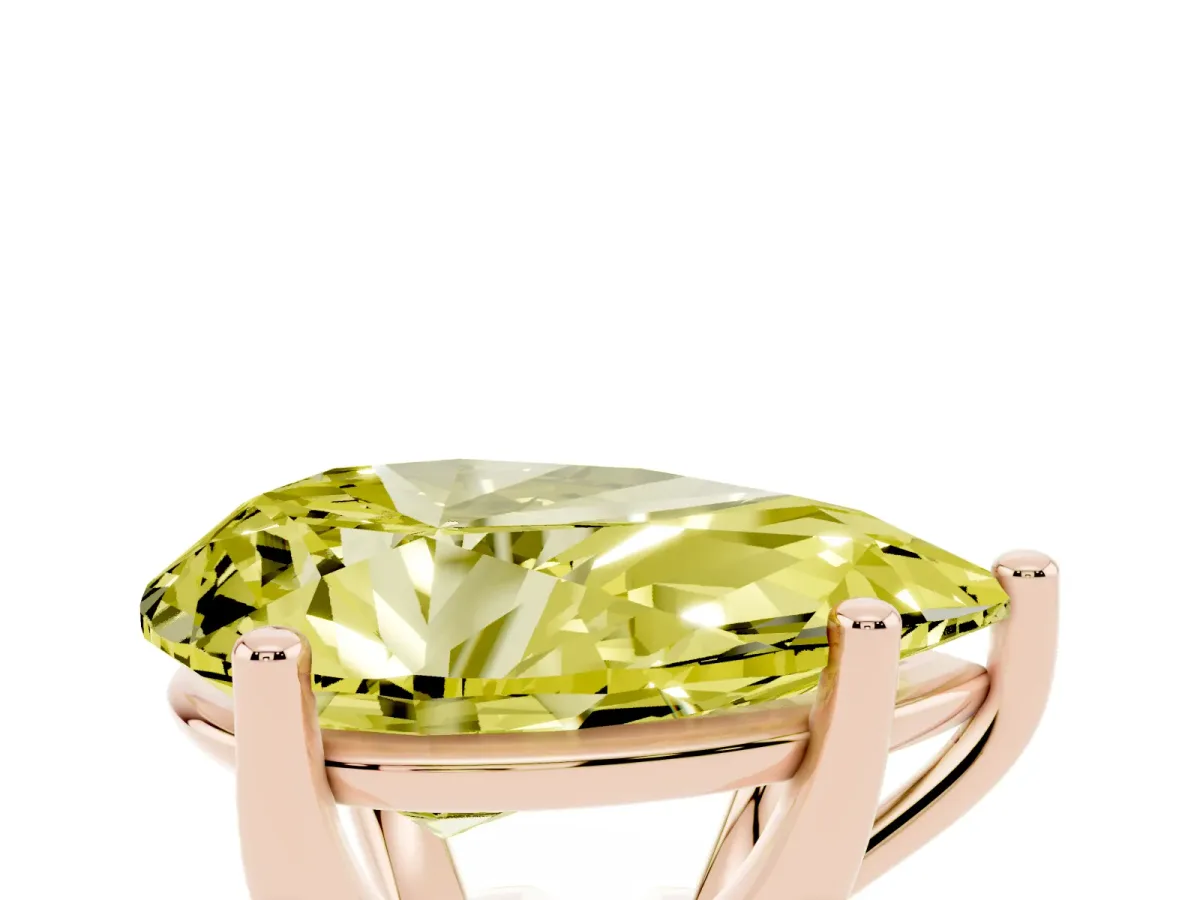 Fancy Yellow Pear Cut Cut Diamond Solitaire Engagement Ring with Tapered Plain Band and Four-Prong Setting Rose gold