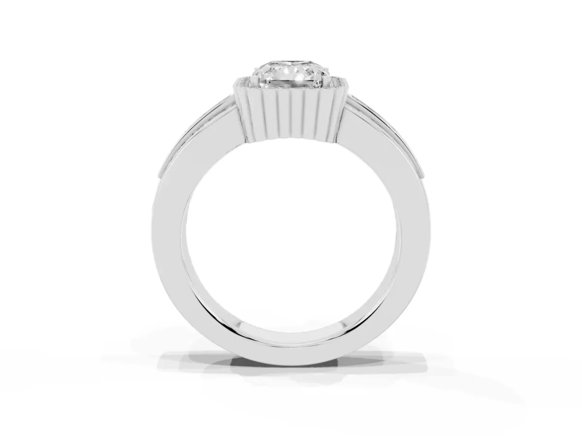 Radiant Cut Cut Halo Pave Band Four-Prong Ring Silver