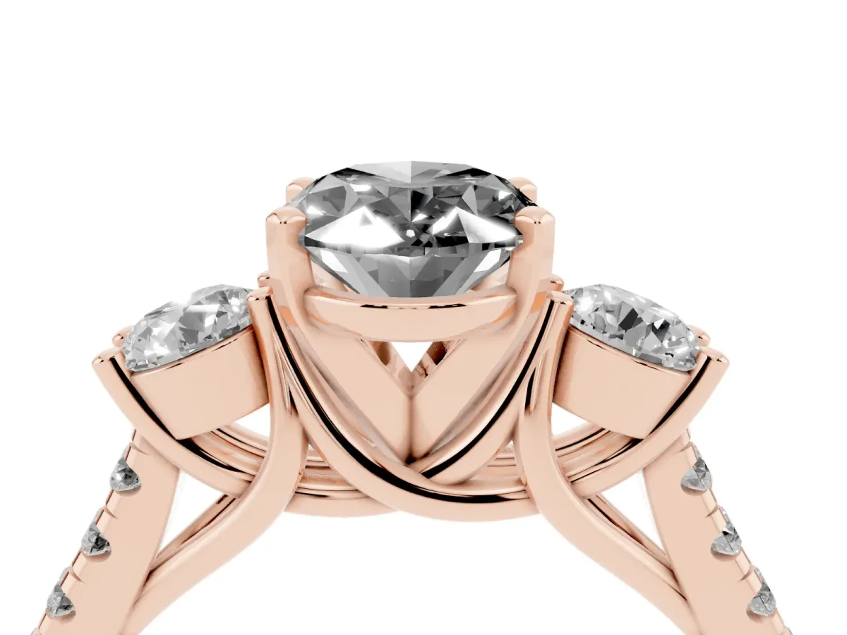 Fancy Black Three-Stone Oval Cut Diamond Pavé Band with Four-Prong Setting Rose gold