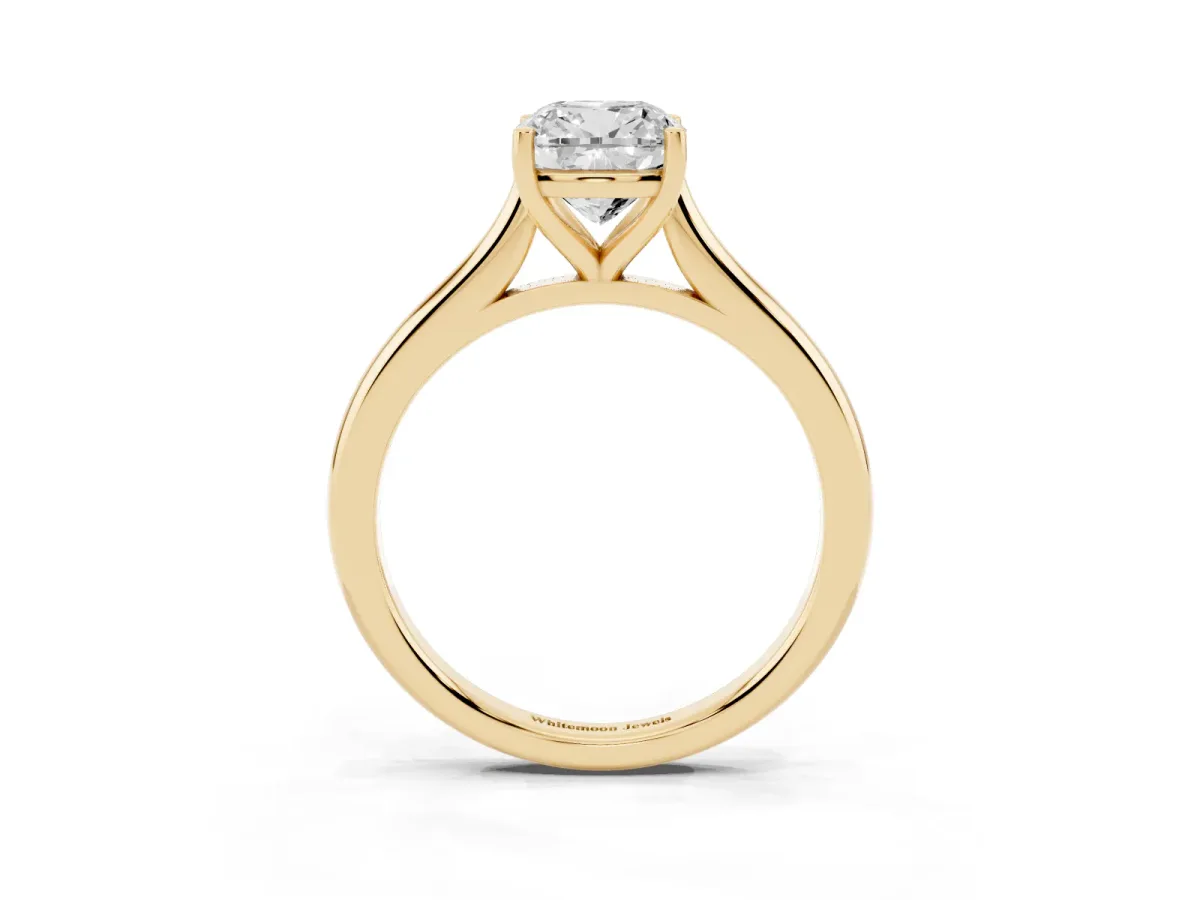 Cushion Cut Cut Solitaire Ring with Cathedral Band and Four-Prong Setting Yellow gold