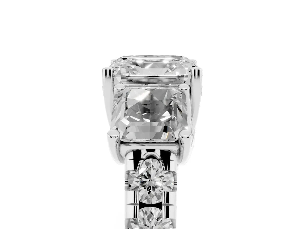 Three-Stone Asscher Cut Diamond Pavé Band with Prong Setting Platinum