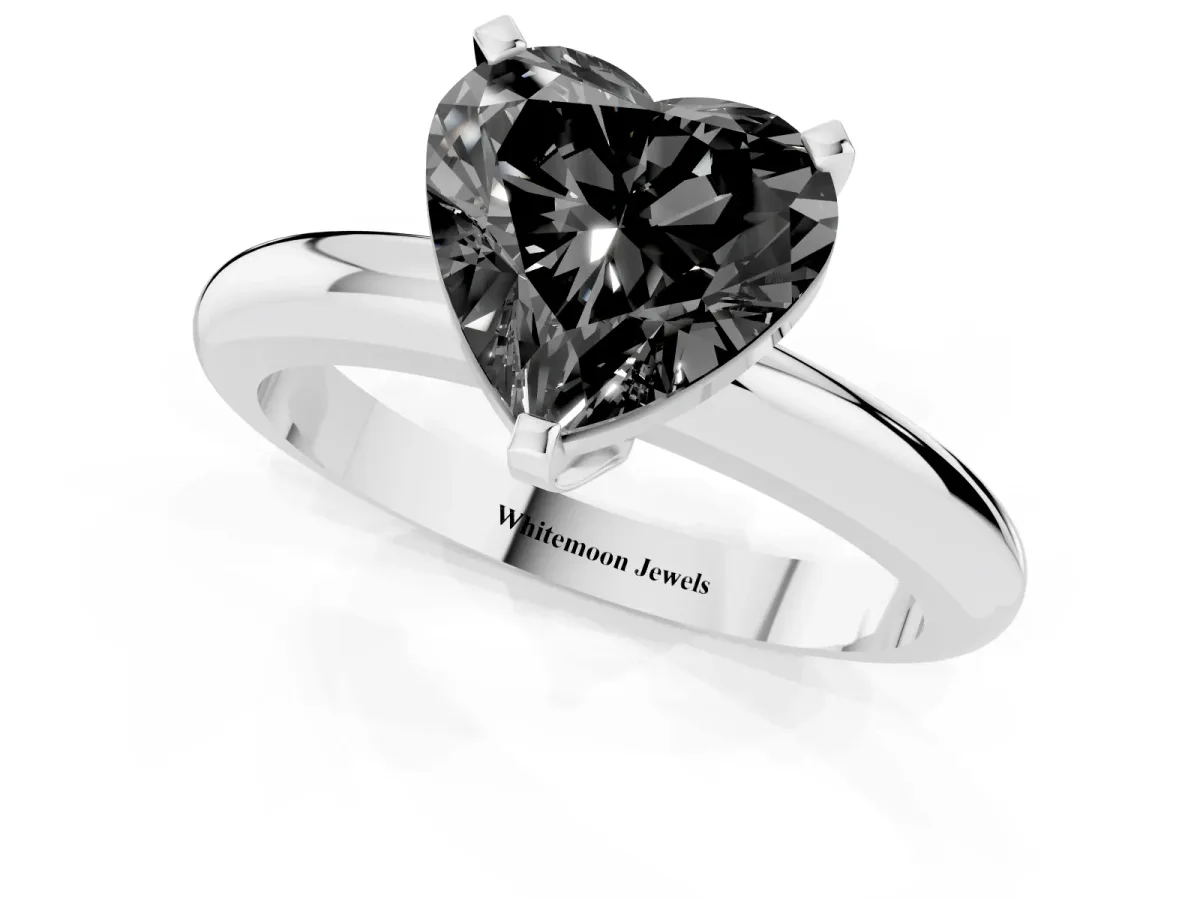 Fancy Black Heart Cut Diamond Solitaire Engagement Ring with Round Band and Four-Prong Setting Platinum