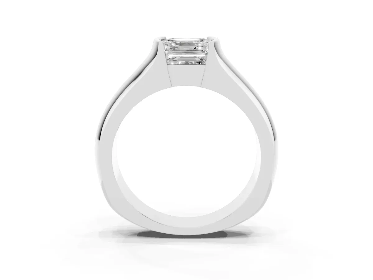 Asscher Cut Solitaire Bezel Set Diamond Ring with Wide Band Silver