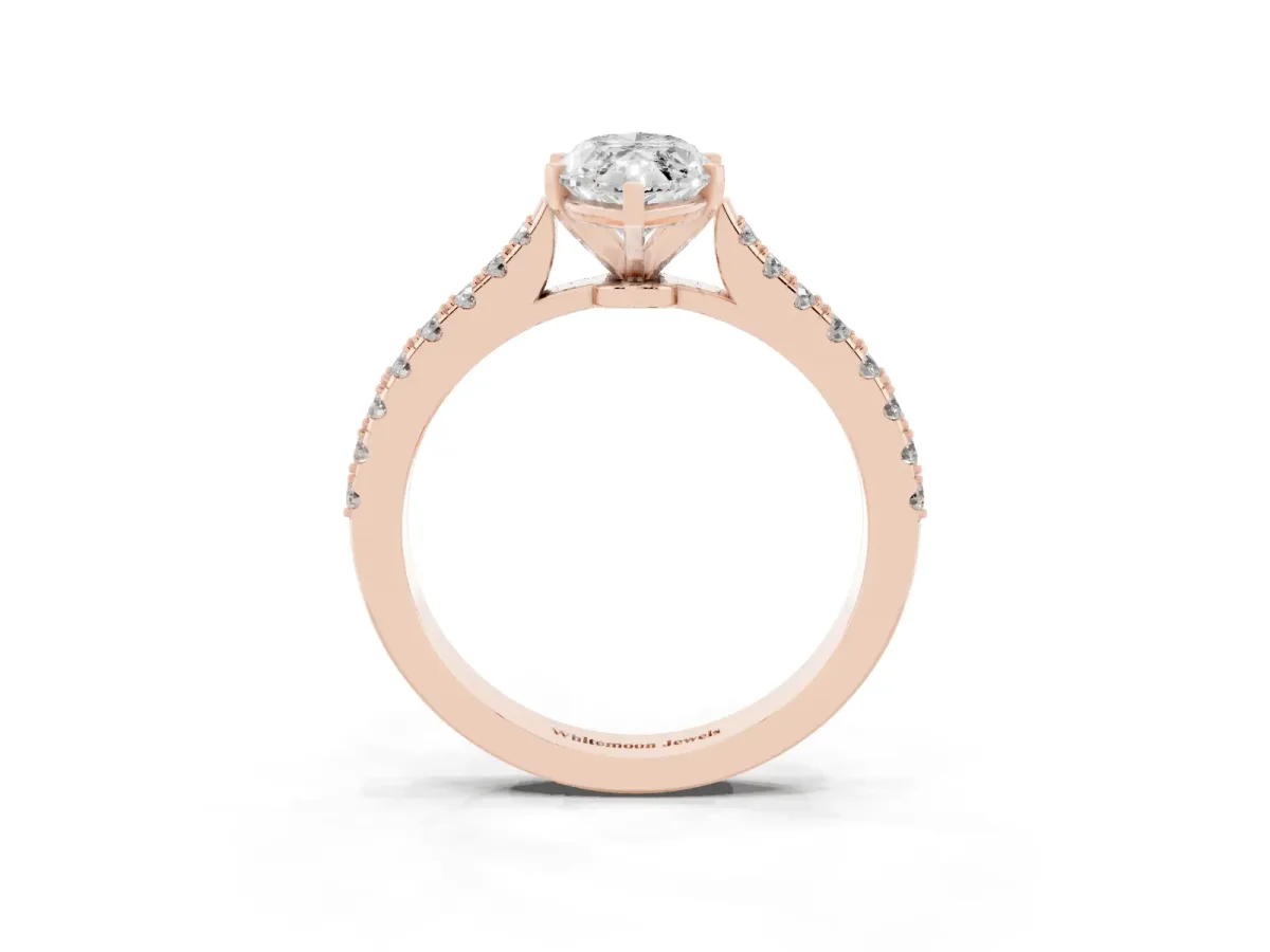 Marquise Cut Cut Solitaire Diamond Engagement Ring with Pave Band and Four-Prong Setting Rose gold