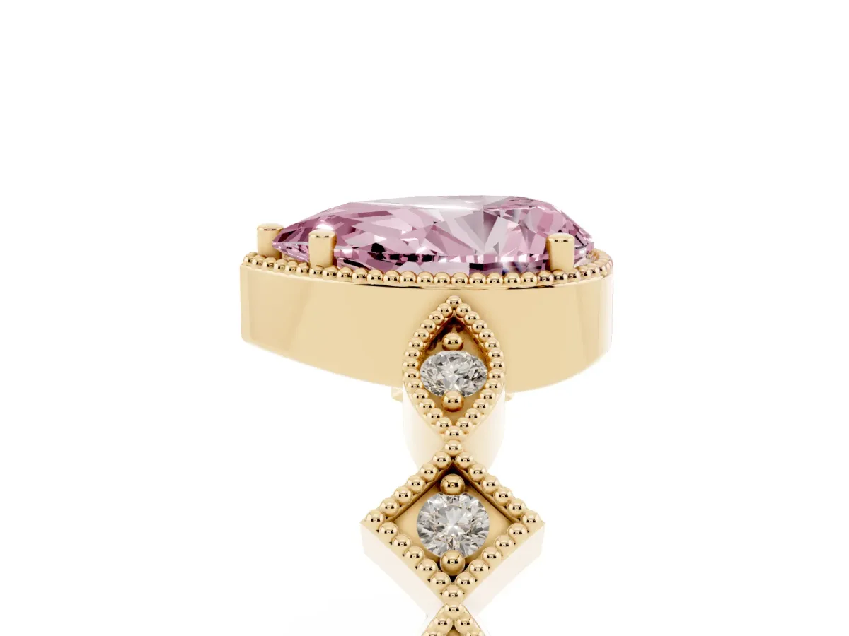 Fancy Pink Pear Cut Milgrain Marquise Diamond Twist Band Ring Yellow gold