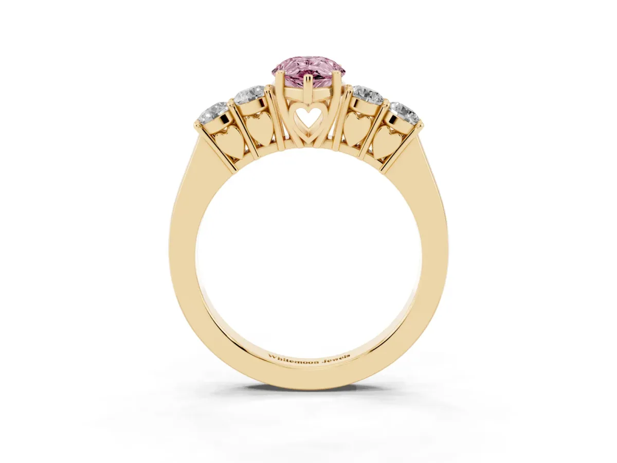 Fancy Pink Pear Cut Cut Diamond Five-Stone Prong Set White Gold Ring Yellow gold